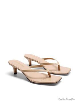 Kitten Heels Flip Flop Low Heels Square Open Toe Sandals Thong Heel Sandals
